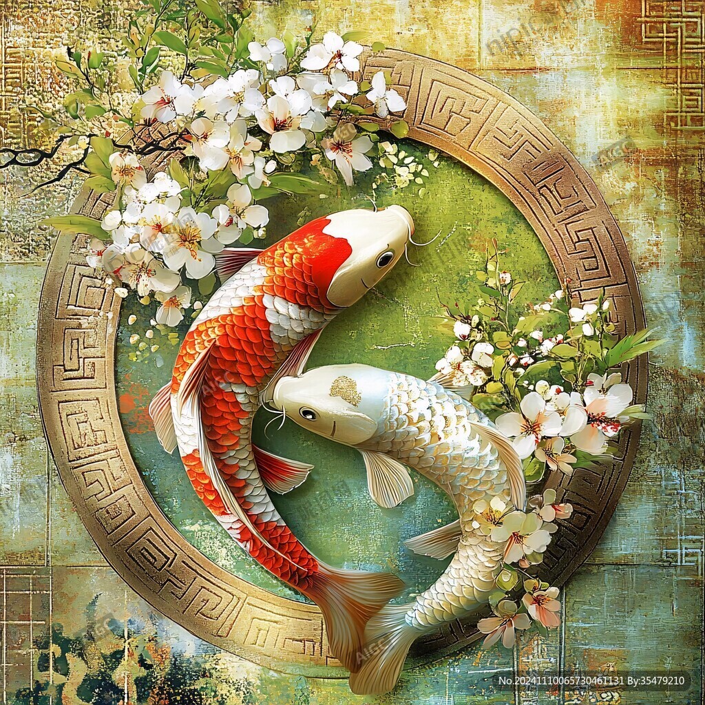 3d荷花鲤鱼圆形画