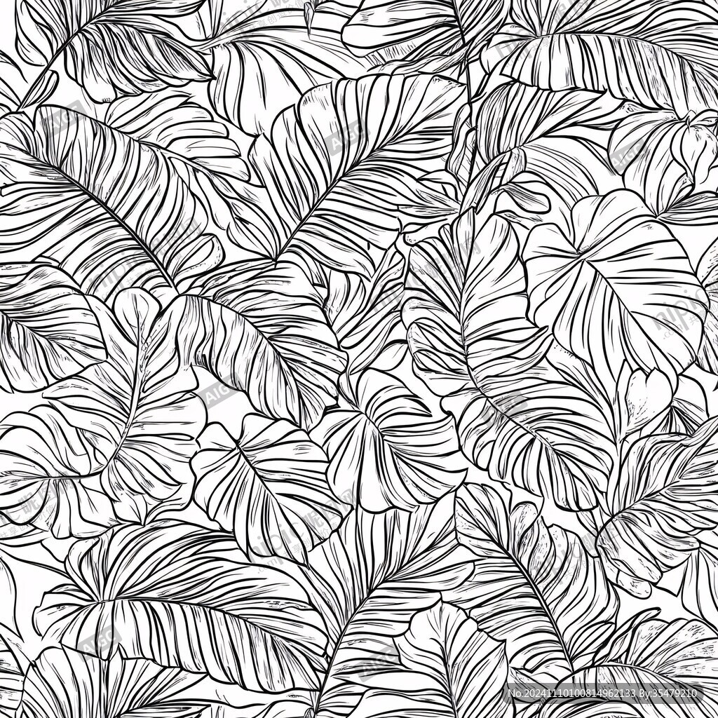 热带植物线描