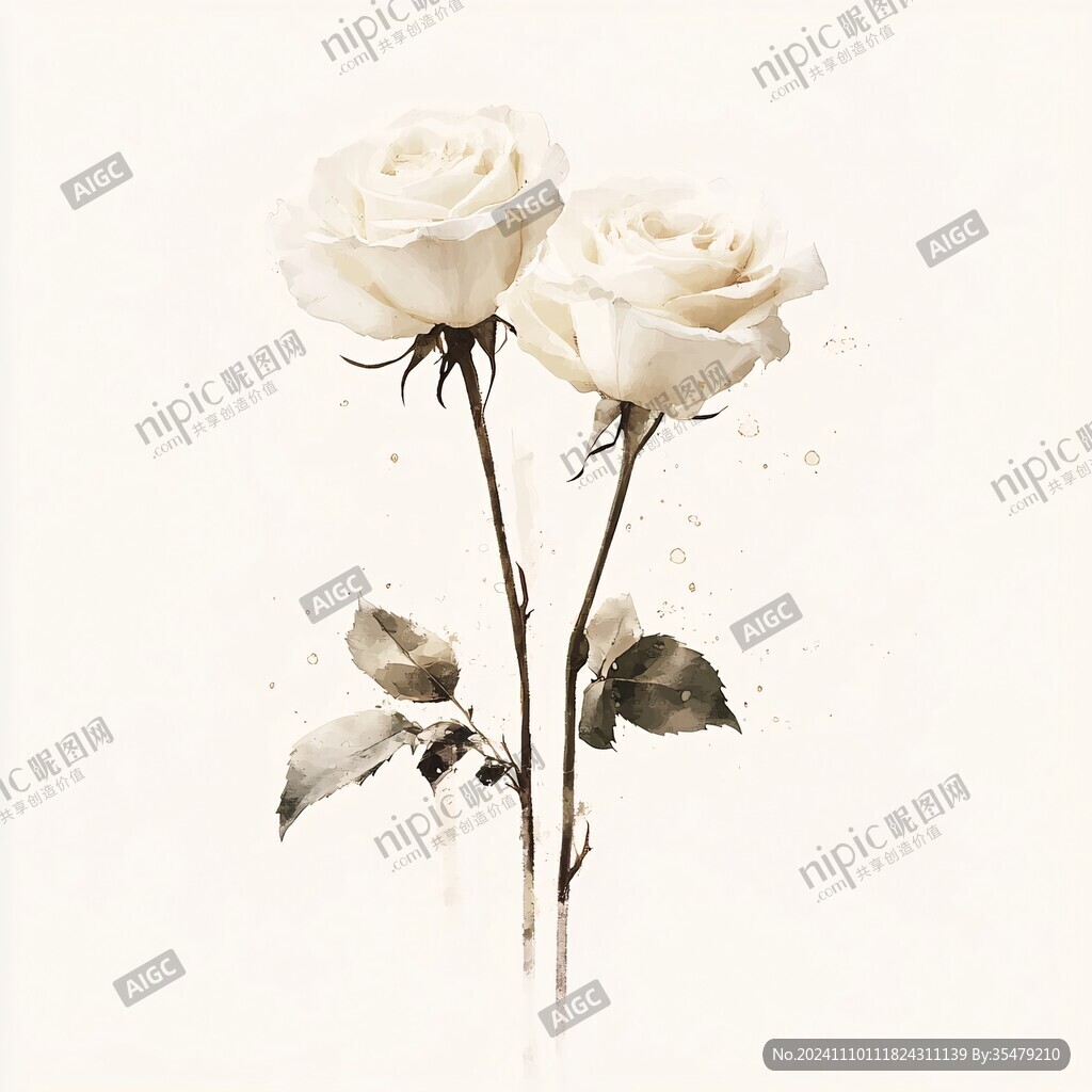 写实手绘玫瑰花素材