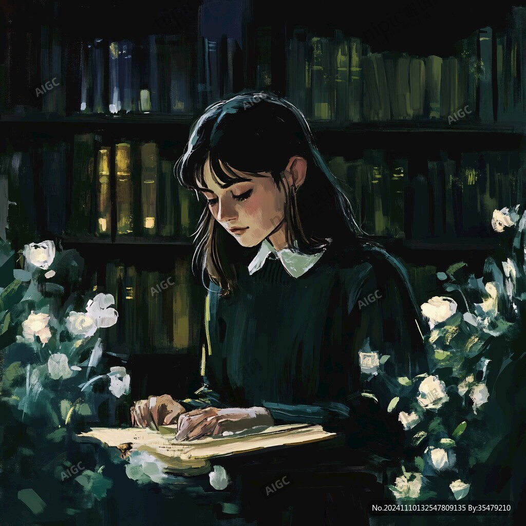 认真读书的女生