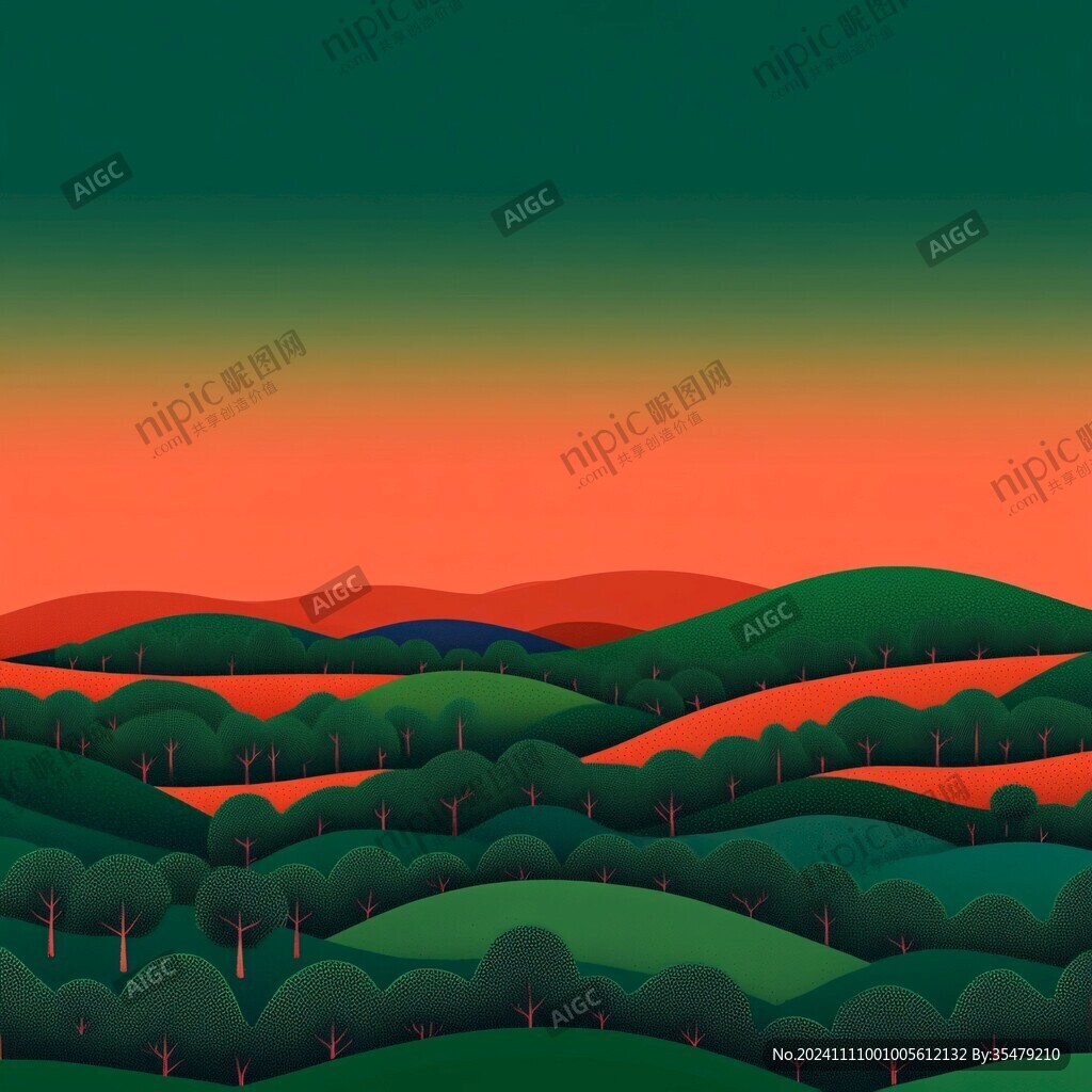 超现实极简主义粉红色树木景观