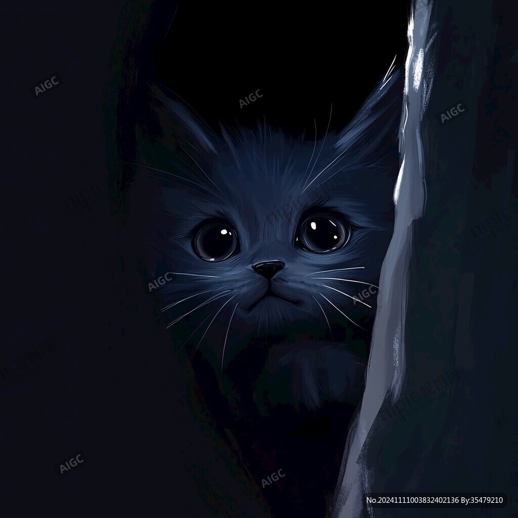 手绘大眼萌猫咪装饰画