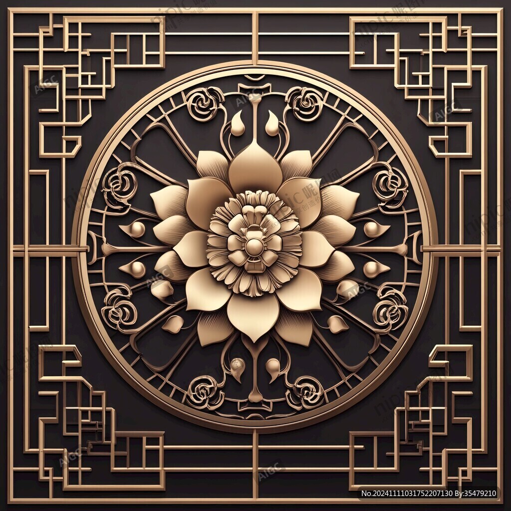 中式拼花铜装饰墙壁