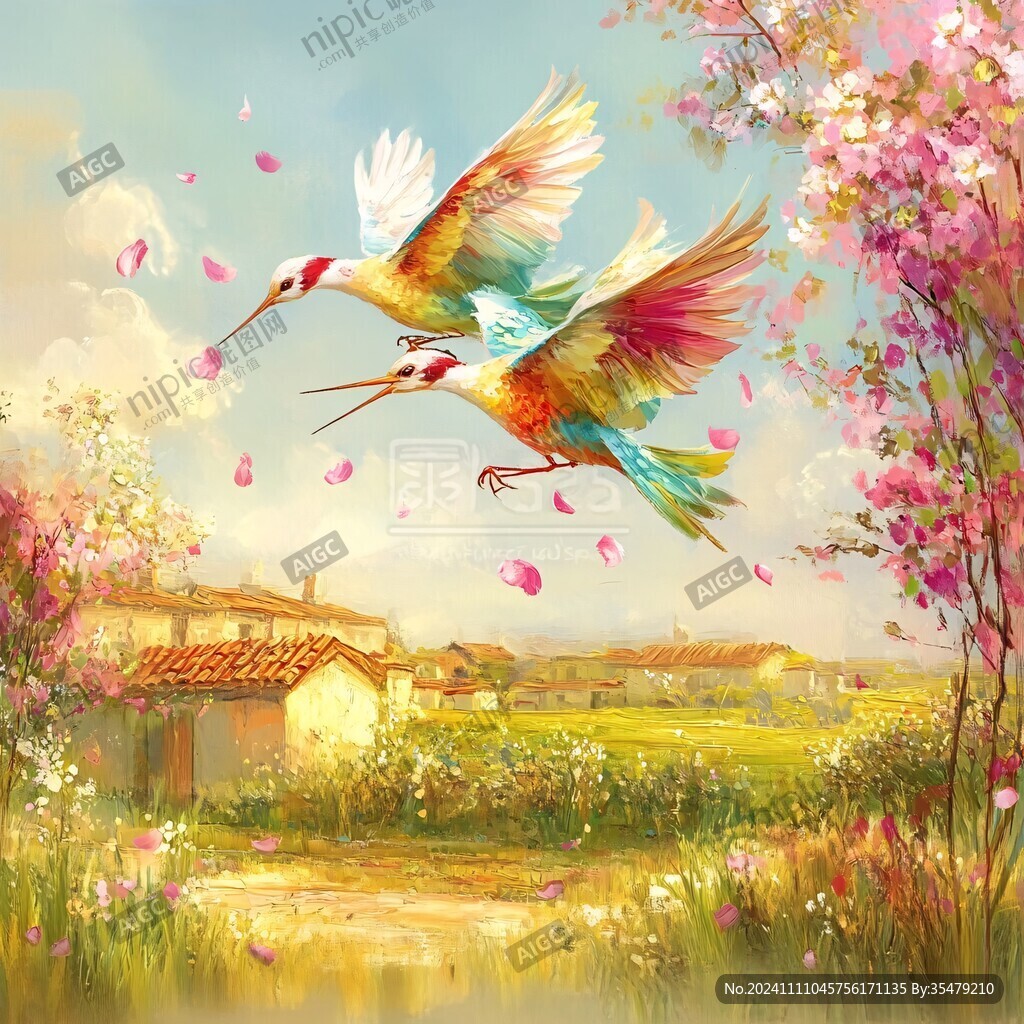 唯美仙鹤风景插画