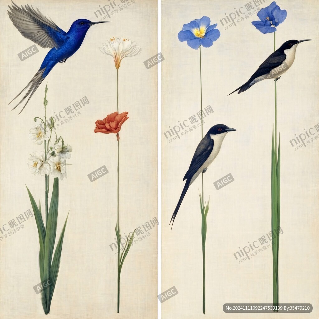 欧美风格鸟花卉