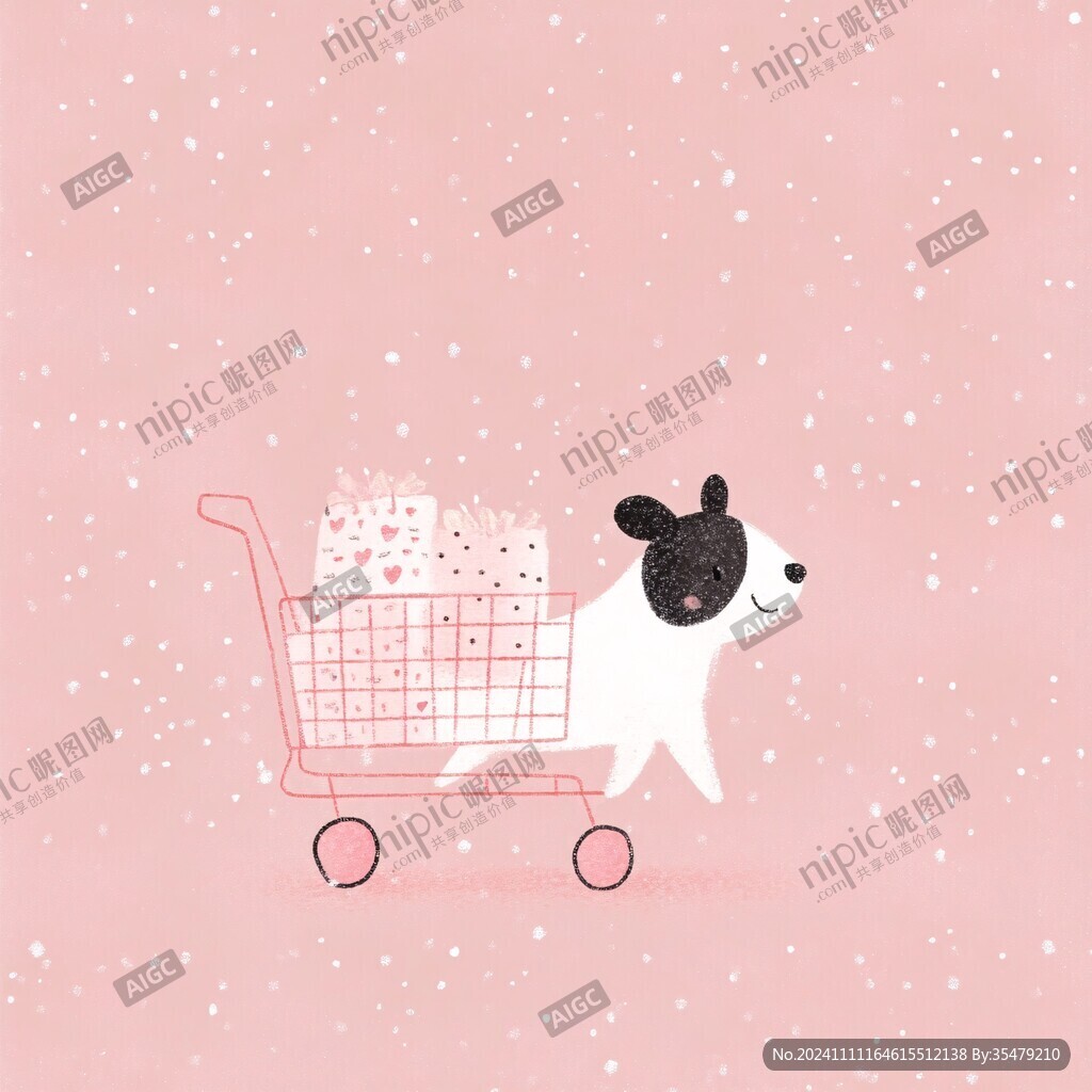 熊猫购物车插画