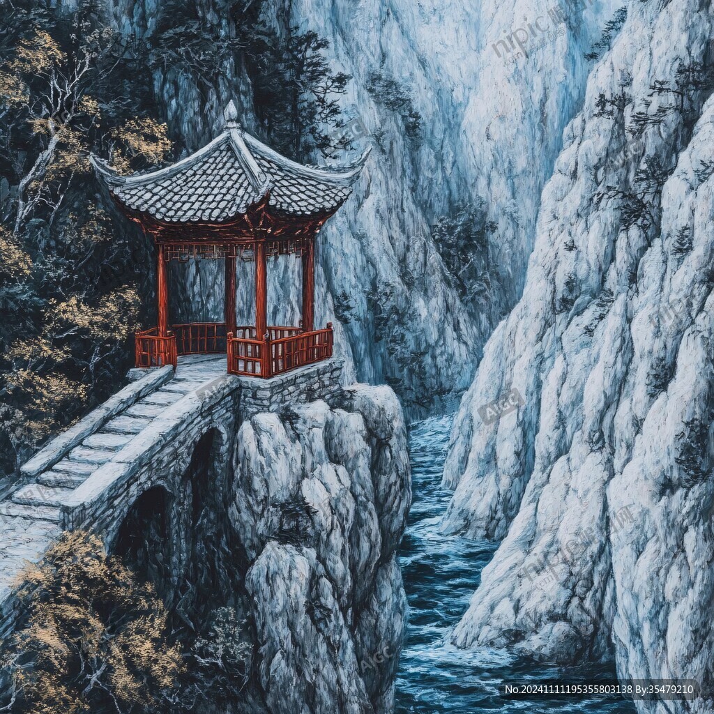 山水深渊建筑立体画