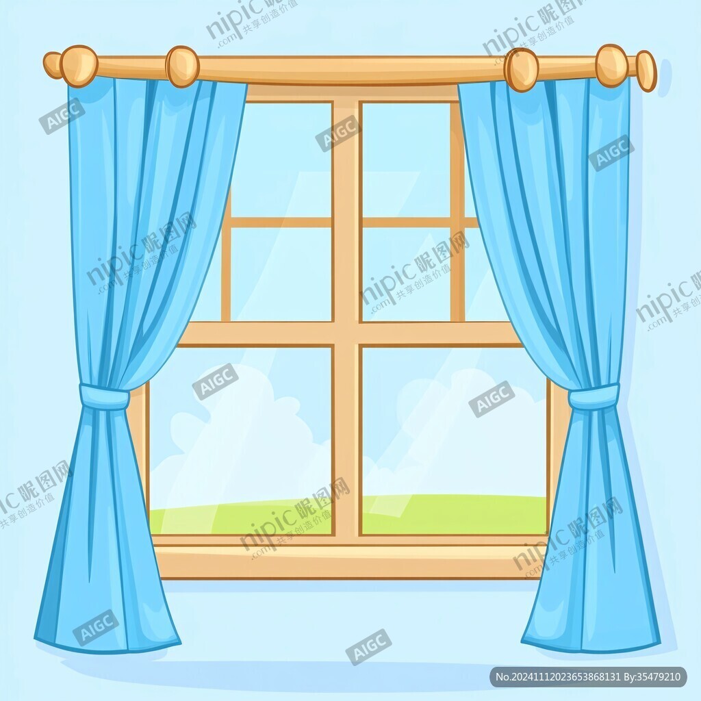 窗户窗帘插画