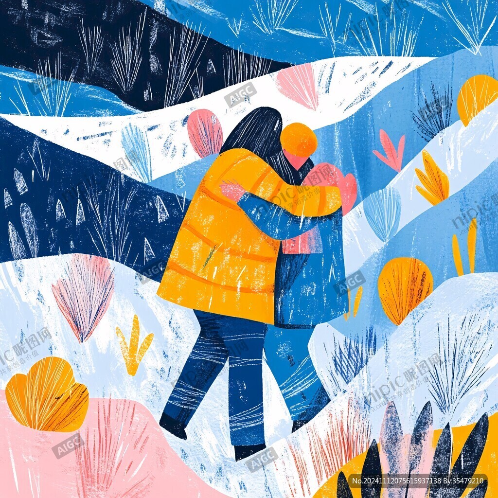 情侣拥抱浪漫插画