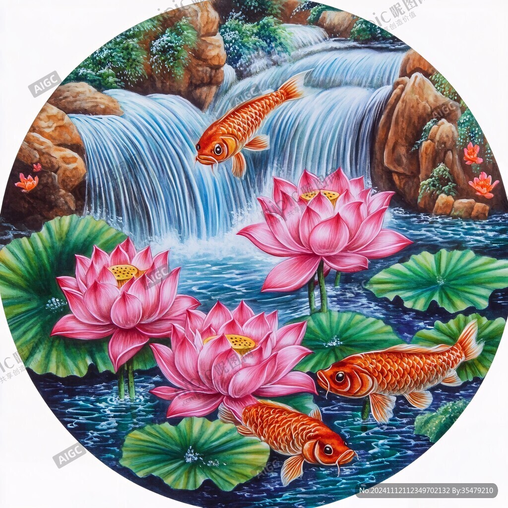 3d荷花鲤鱼圆形画