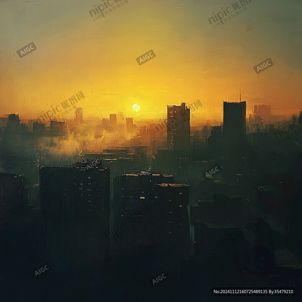 旭日东升晕染烟雾