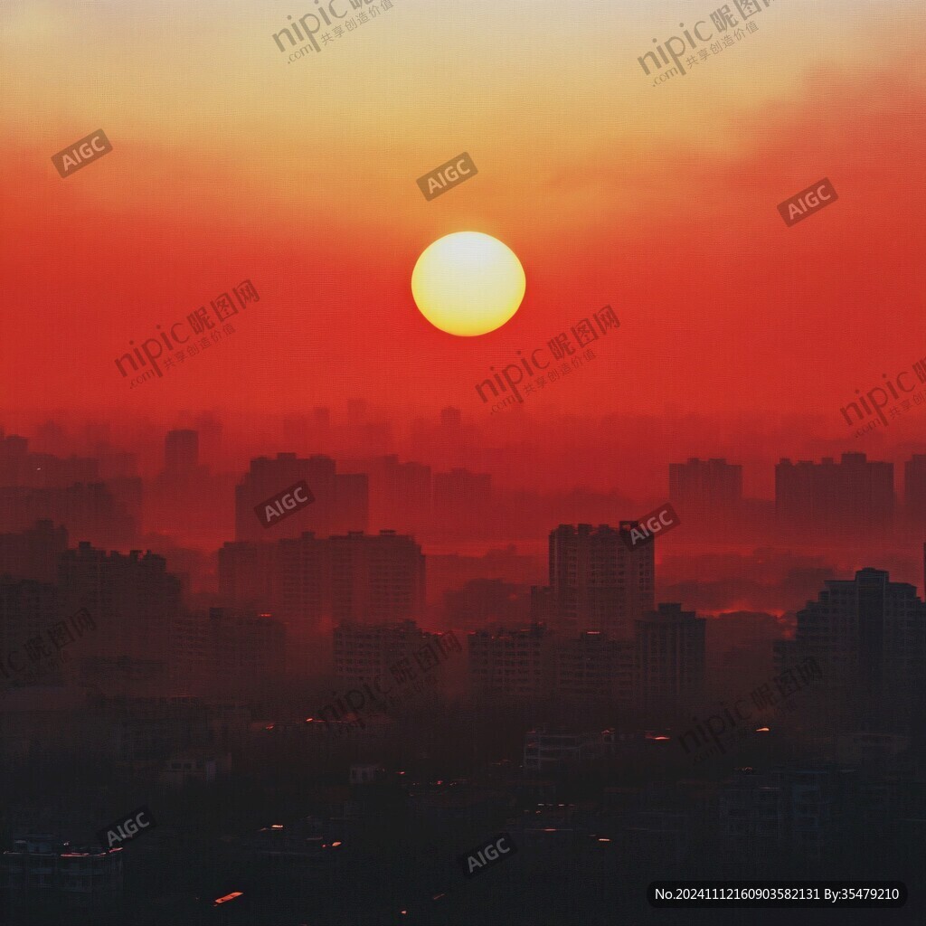 旭日东升晕染烟雾