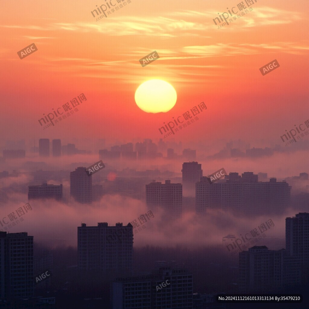 旭日东升晕染烟雾