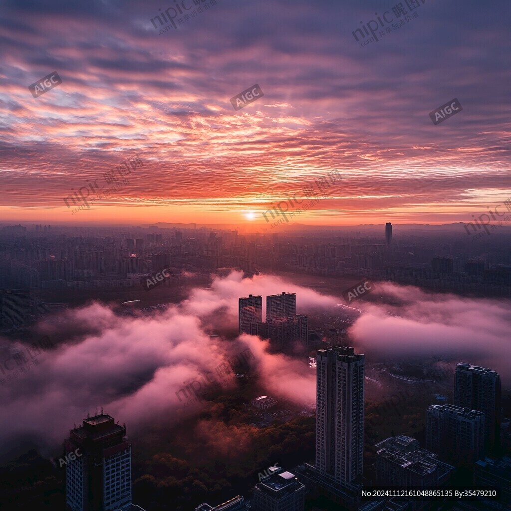 旭日东升晕染烟雾