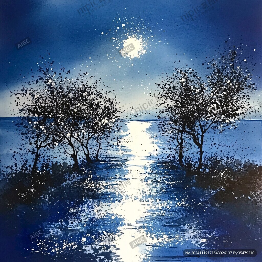 海天一色水彩画