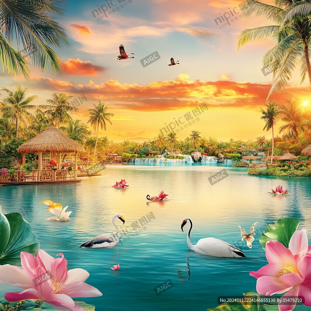 热带风景壁画背景