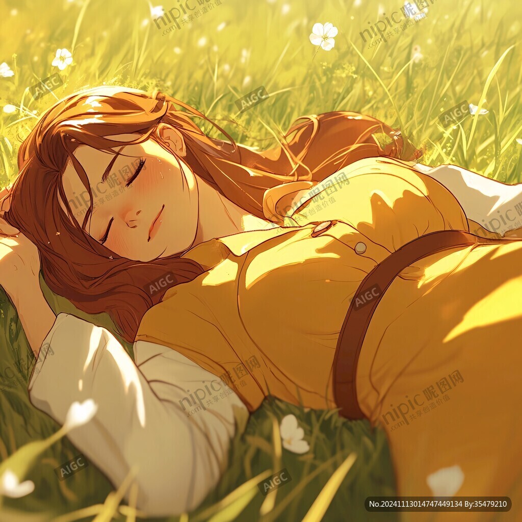 治愈系女孩睡觉春困