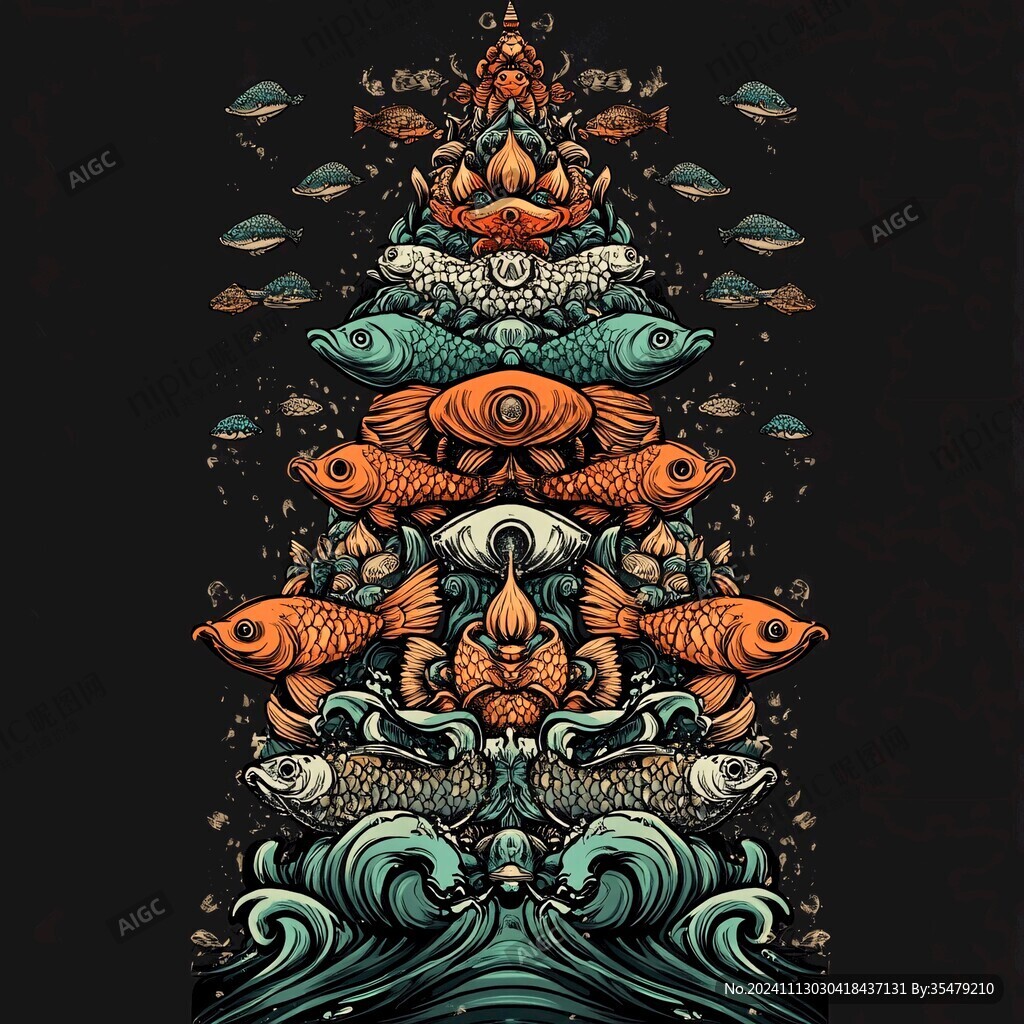 吉祥装饰插画如鱼得水