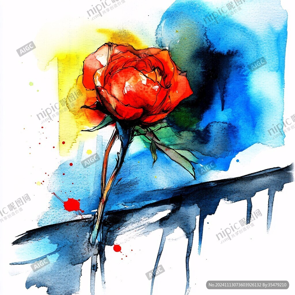 手绘一朵玖瑰装饰画