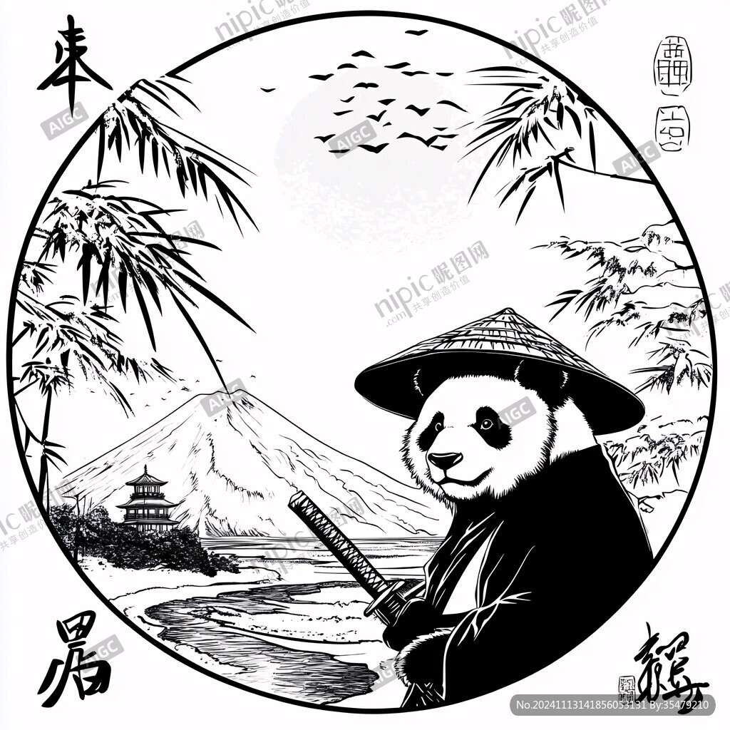 熊猫圆形插画