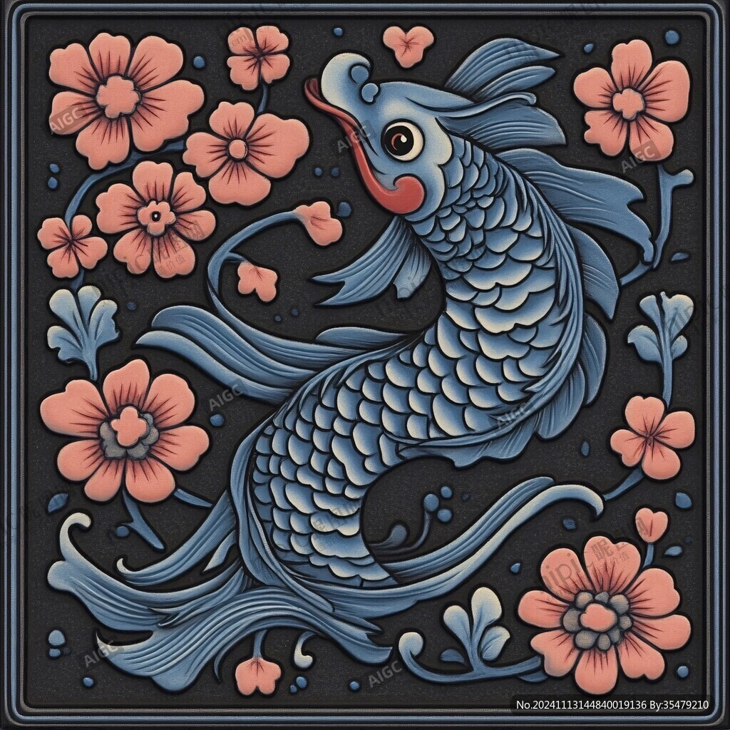 吉祥装饰插画如鱼得水