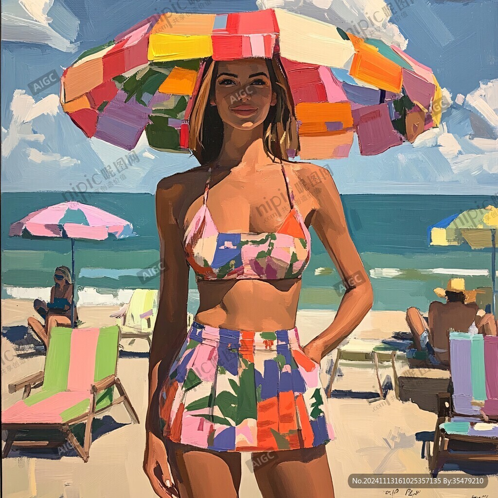 海滩比基尼女孩装饰画