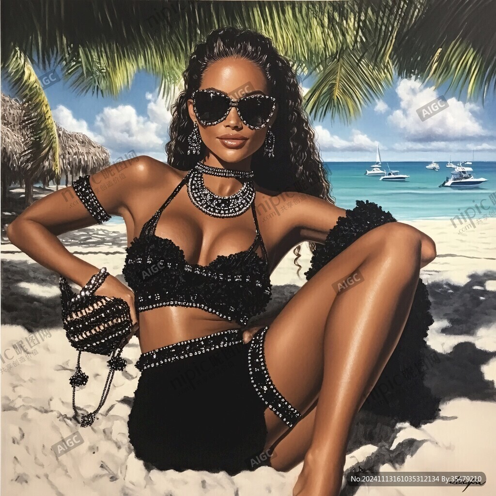 海滩比基尼女孩装饰画