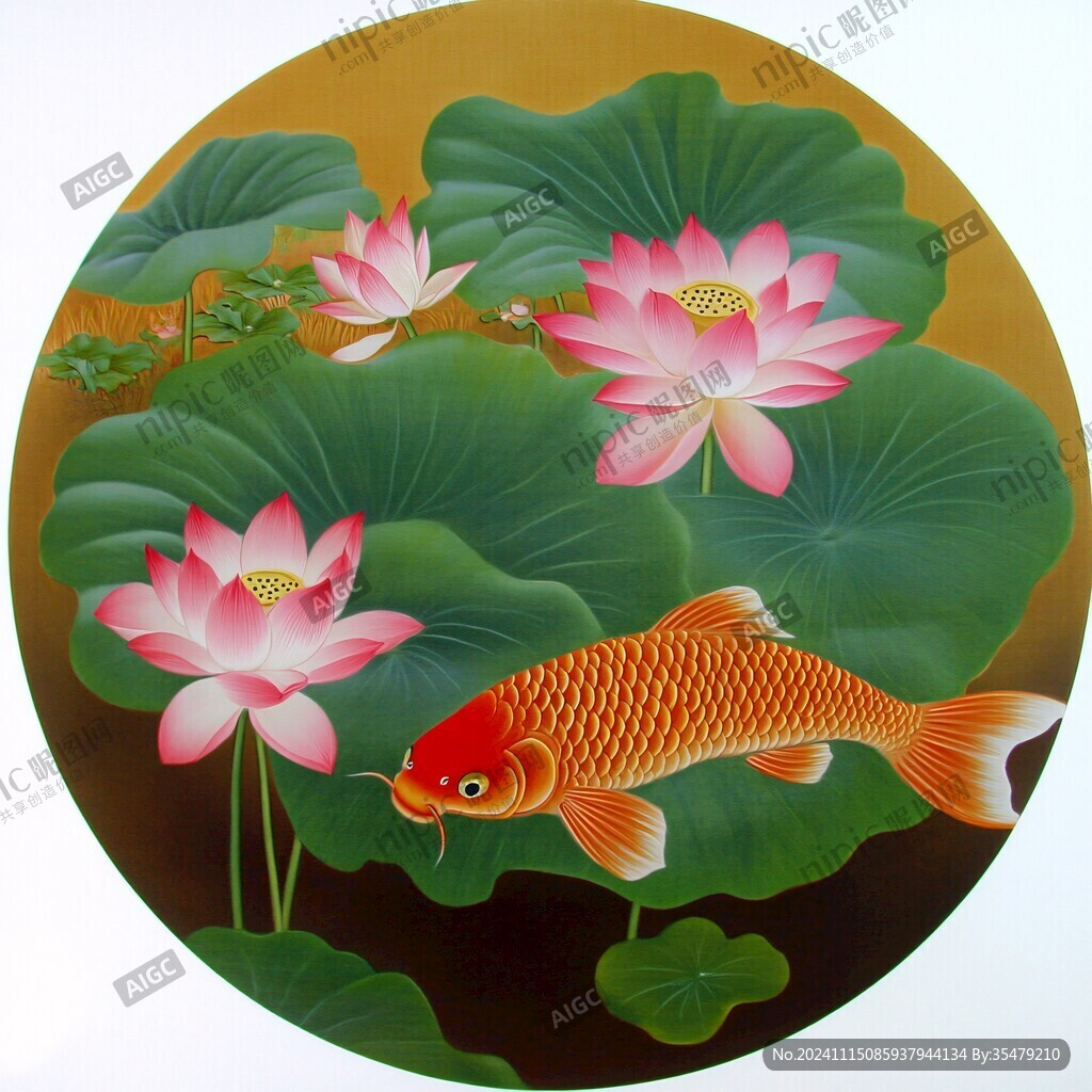 3d荷花鲤鱼圆形画