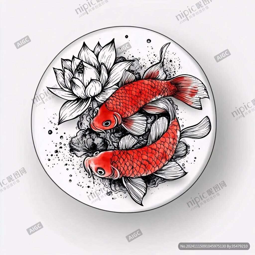 3d荷花鲤鱼圆形画