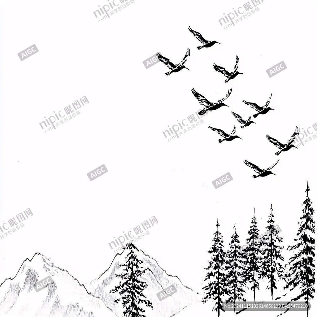 禅意瑞鹤图线描画