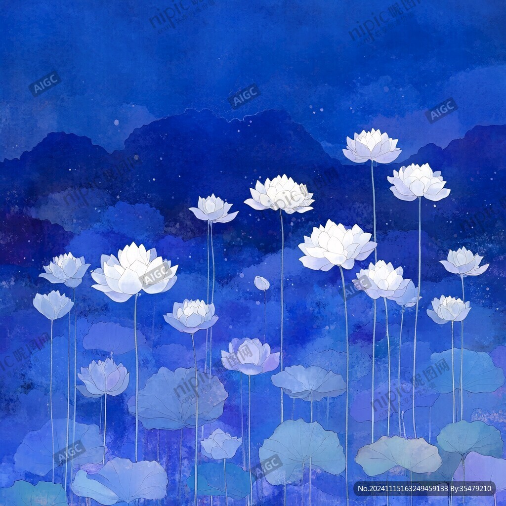 月色中的水浮莲