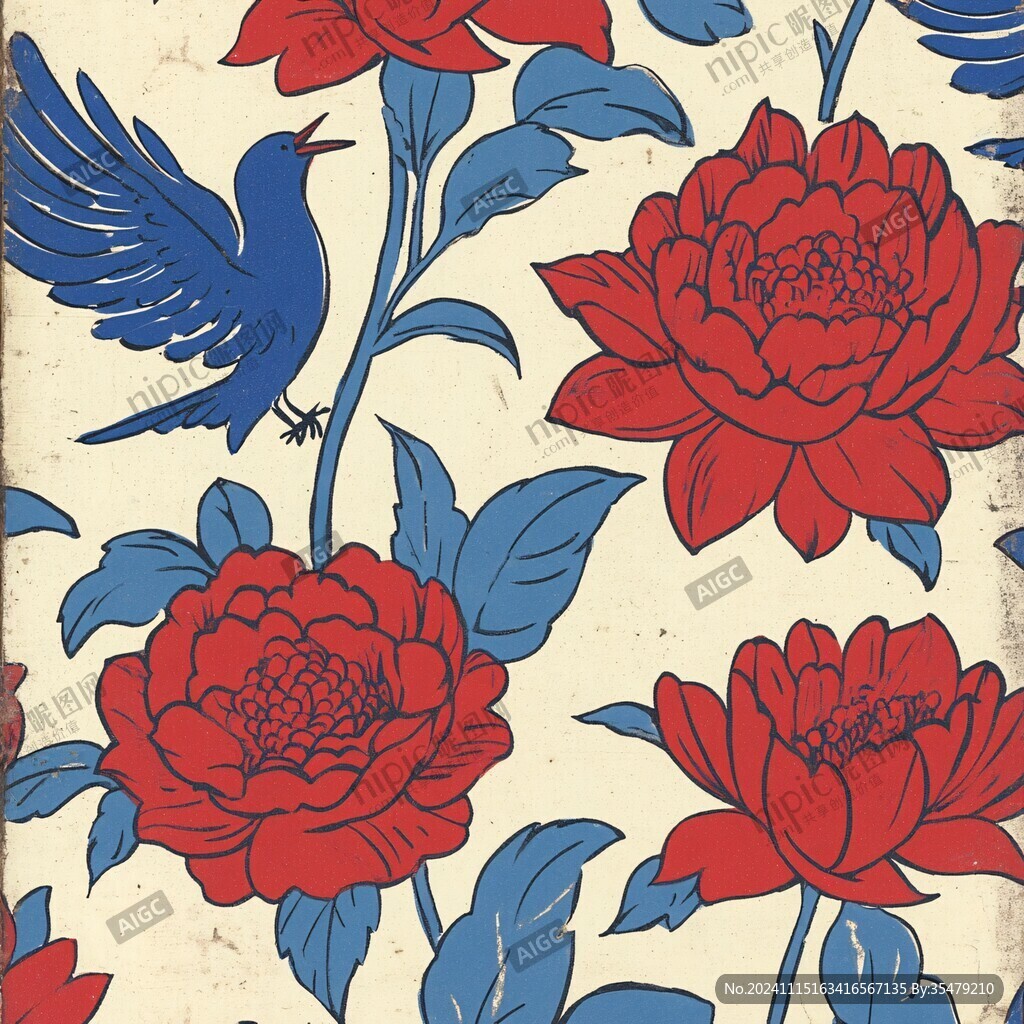 欧美风格鸟花卉