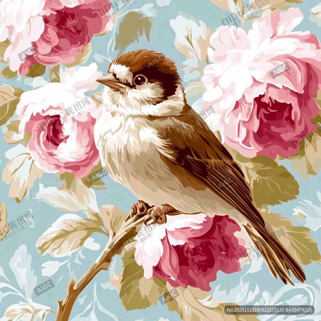 欧美风格鸟花卉