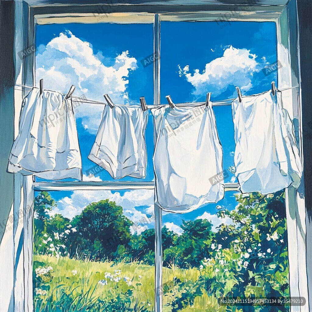 窗户窗帘插画