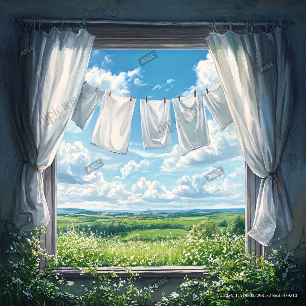 窗户窗帘插画