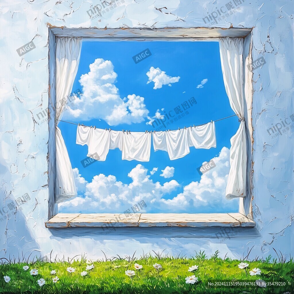 窗户窗帘插画