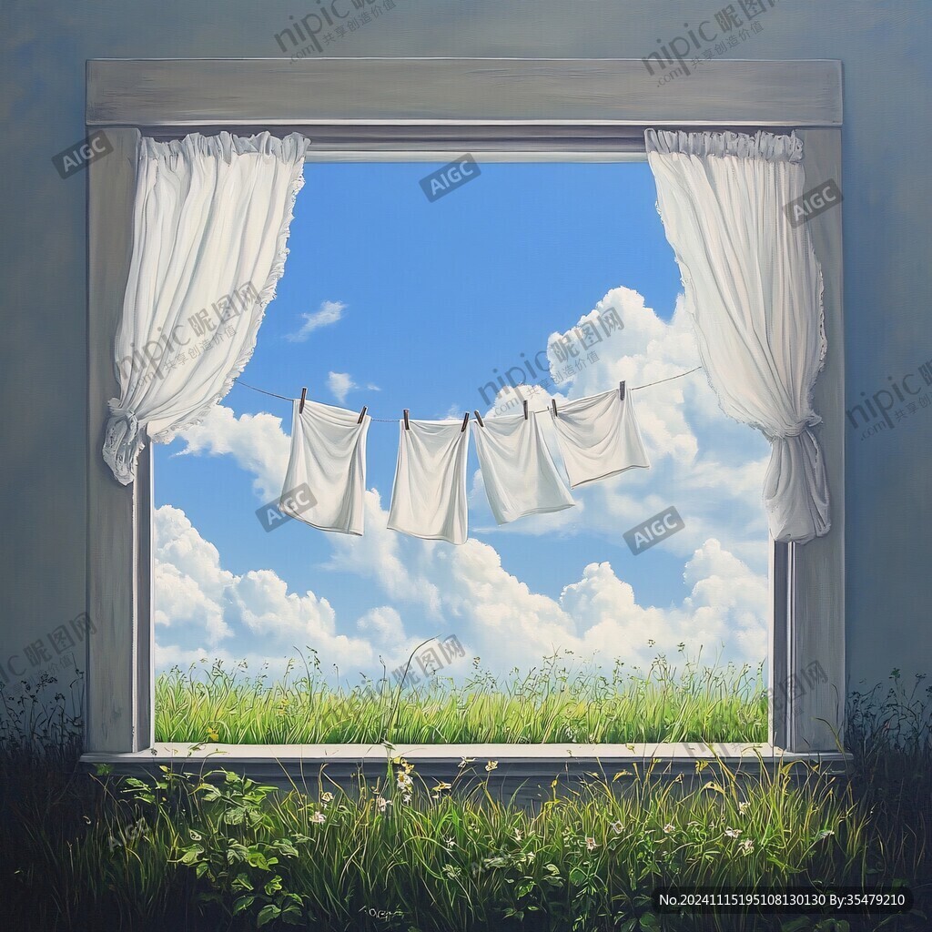 窗户窗帘插画