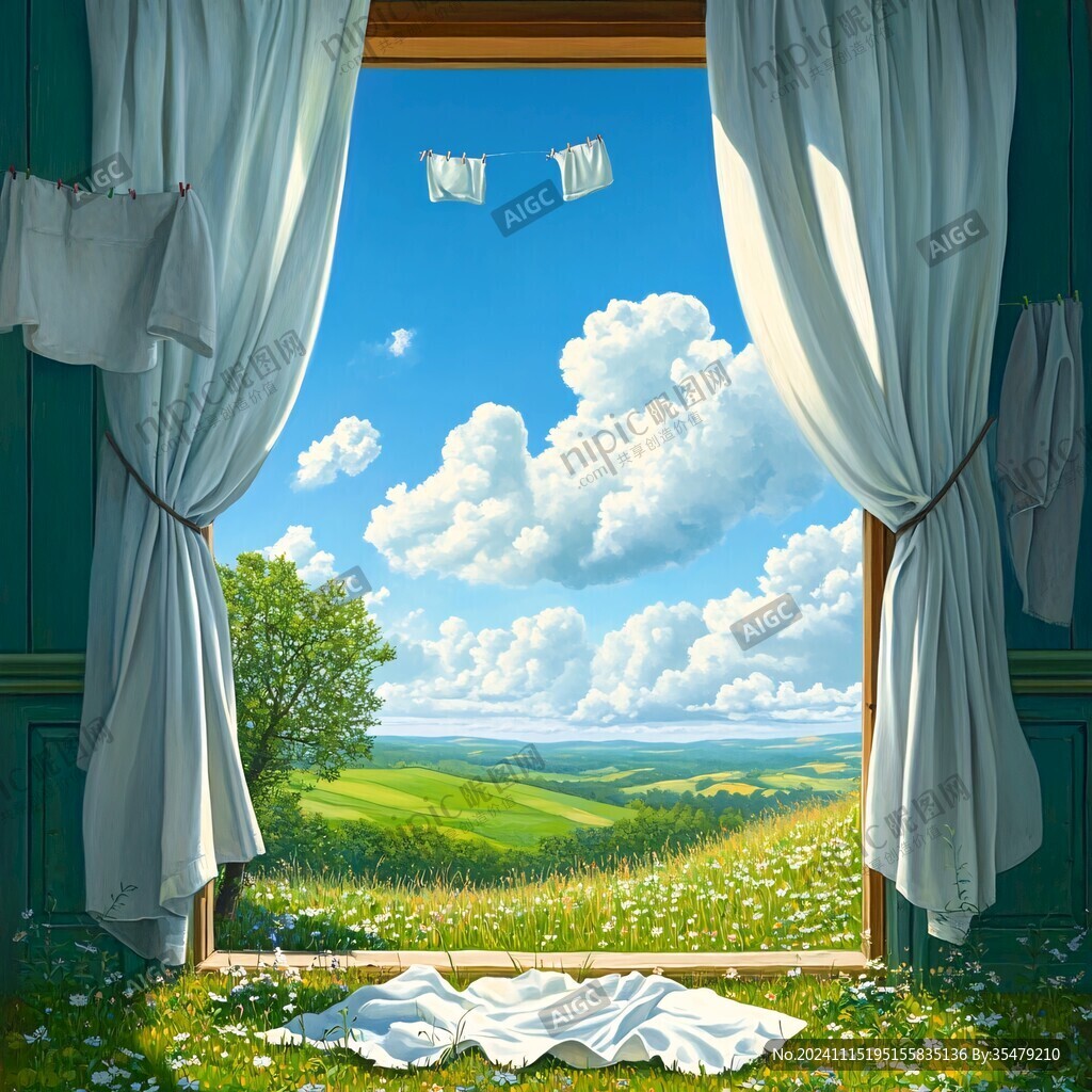 窗户窗帘插画