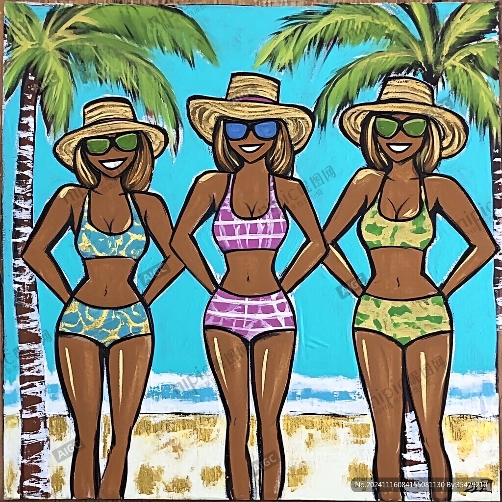 海滩比基尼女孩装饰画