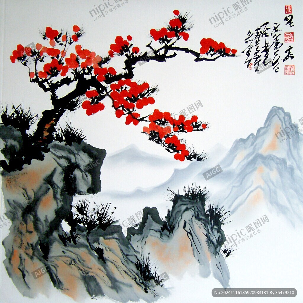 手绘梅花玻璃画