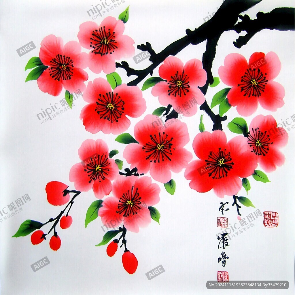 手绘梅花玻璃画