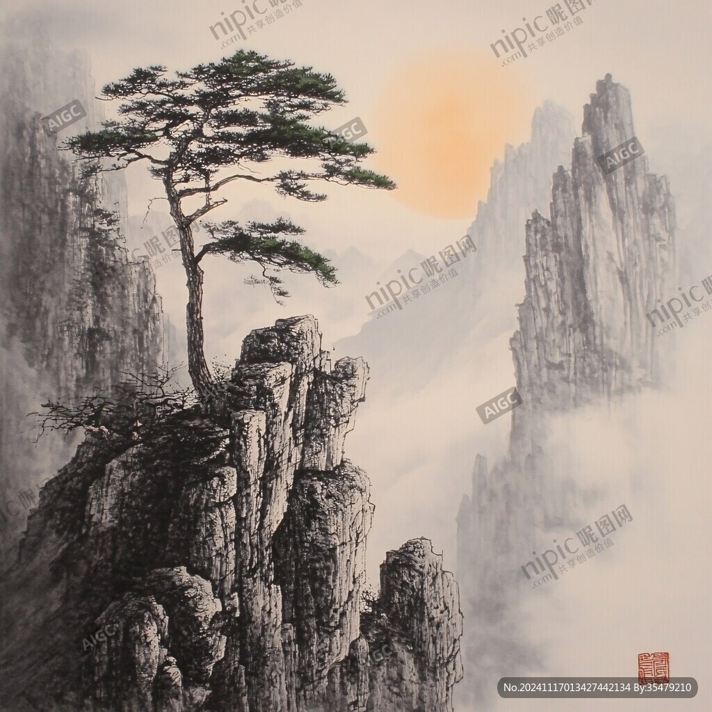 旭日东升迎客松