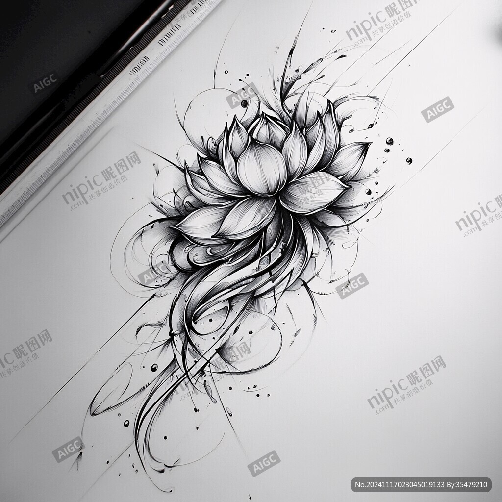 手绘金属质感荷花