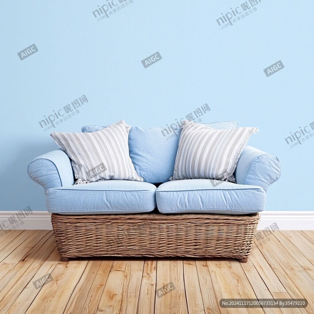 蓝色无脚沙发