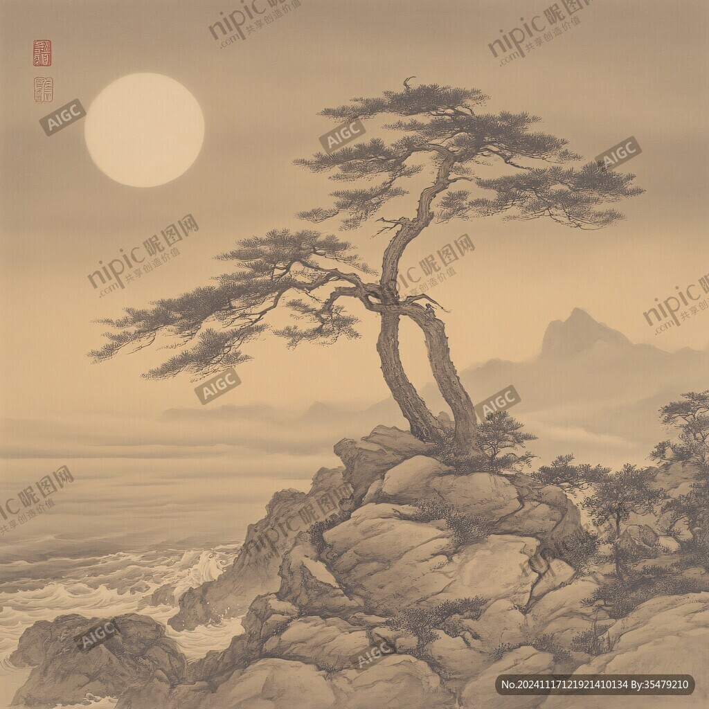 旭日东升迎客松