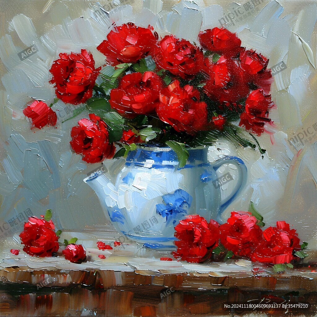 红玫瑰油画