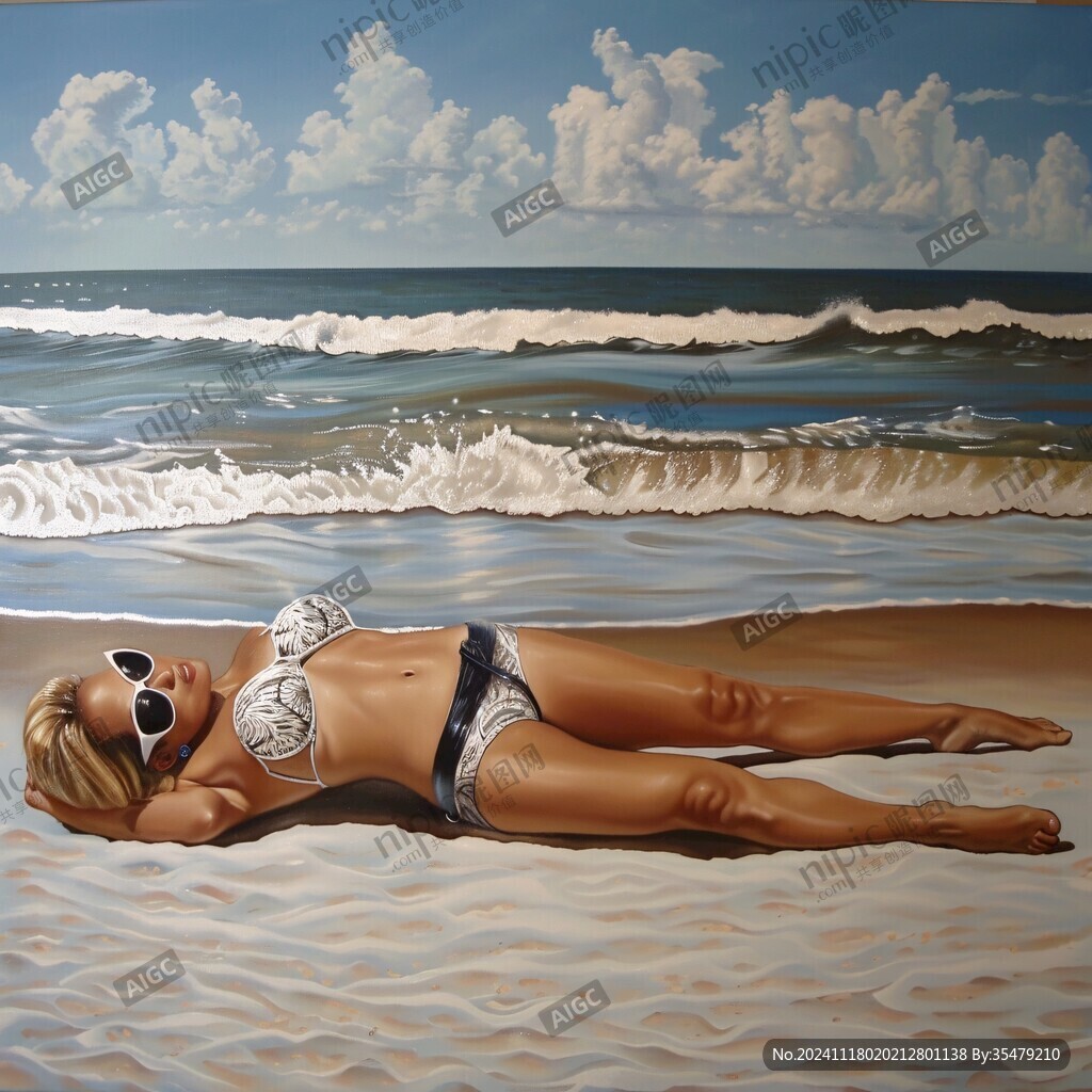 海滩比基尼女孩装饰画