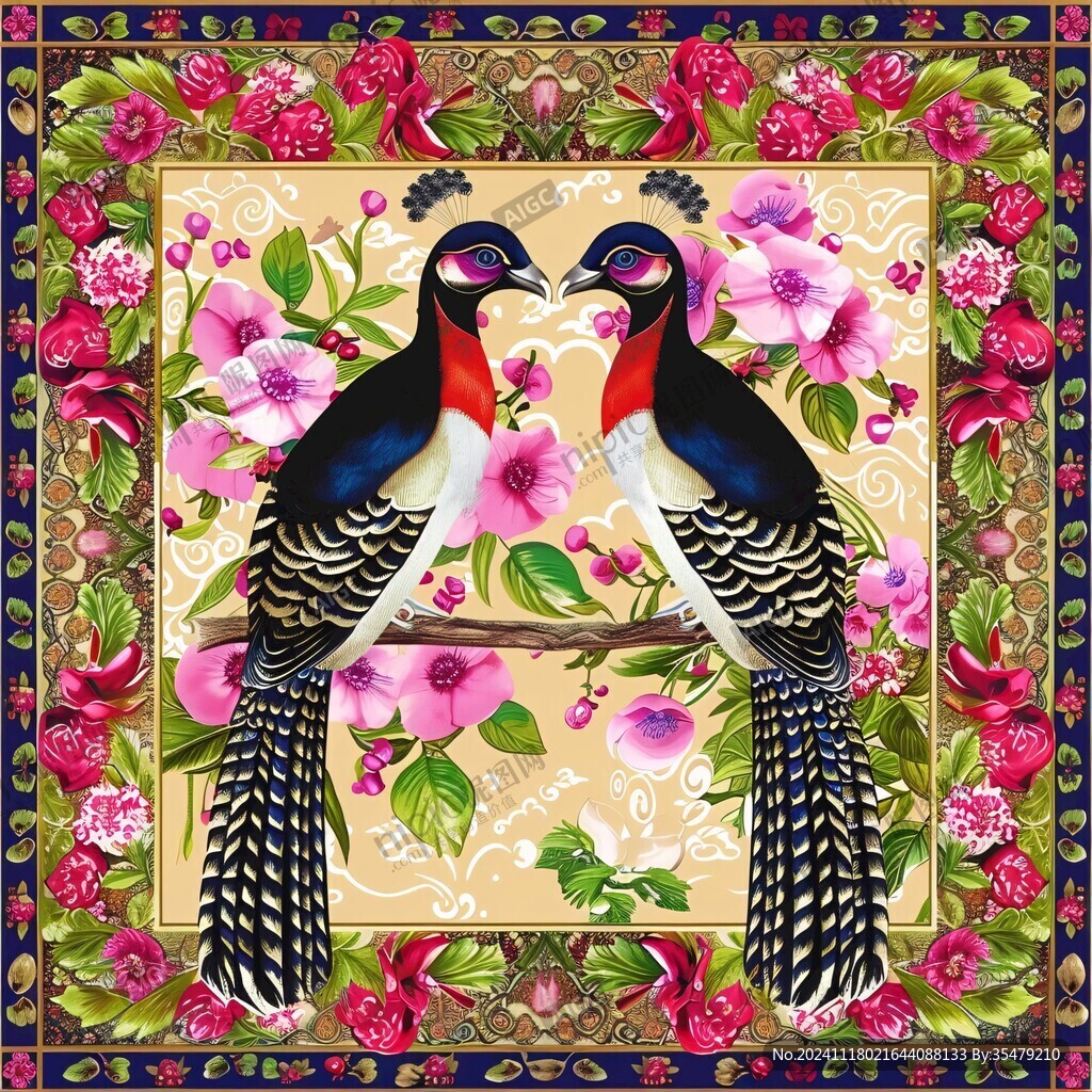 欧美风格鸟花卉