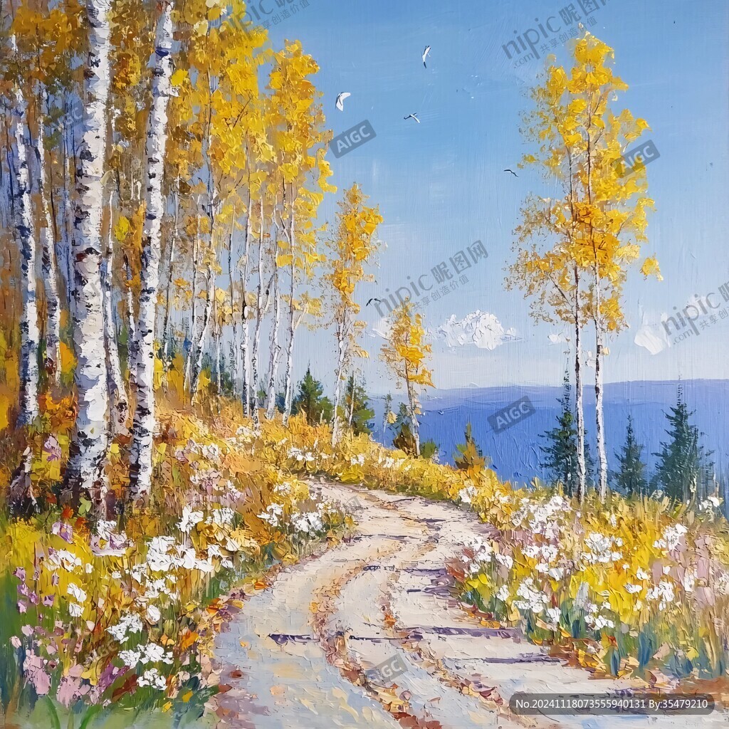 秋季白桦林油画