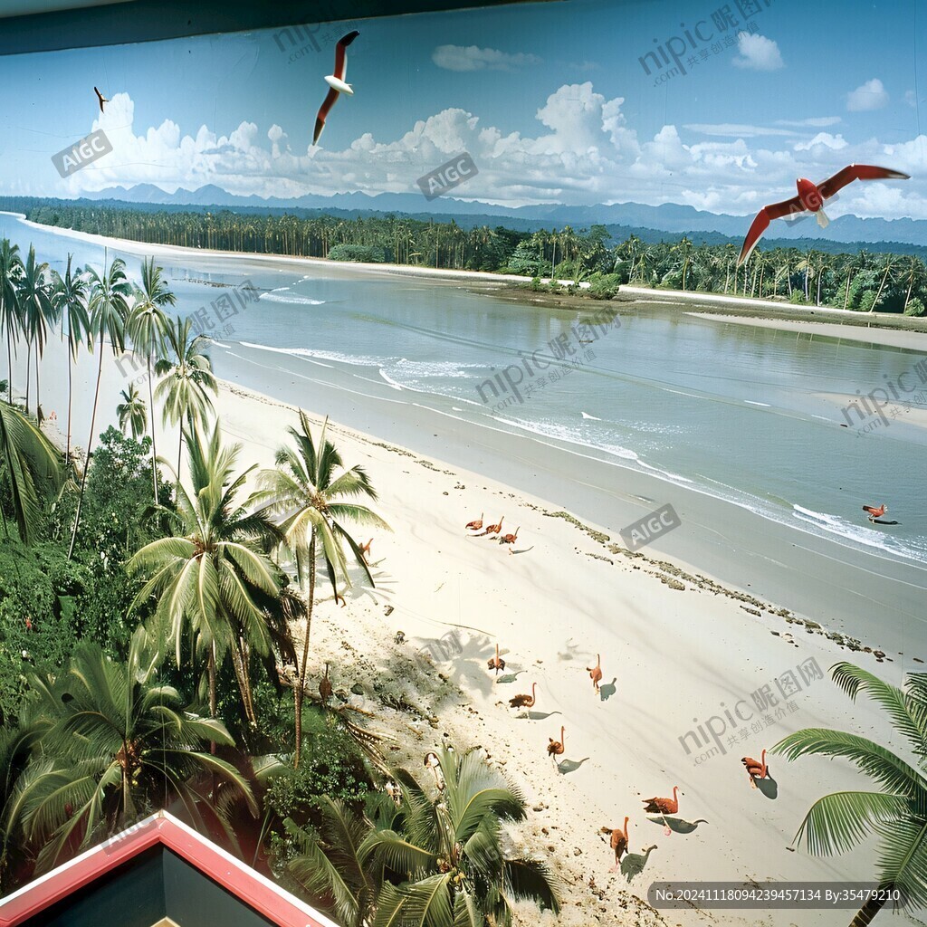 热带风景壁画背景